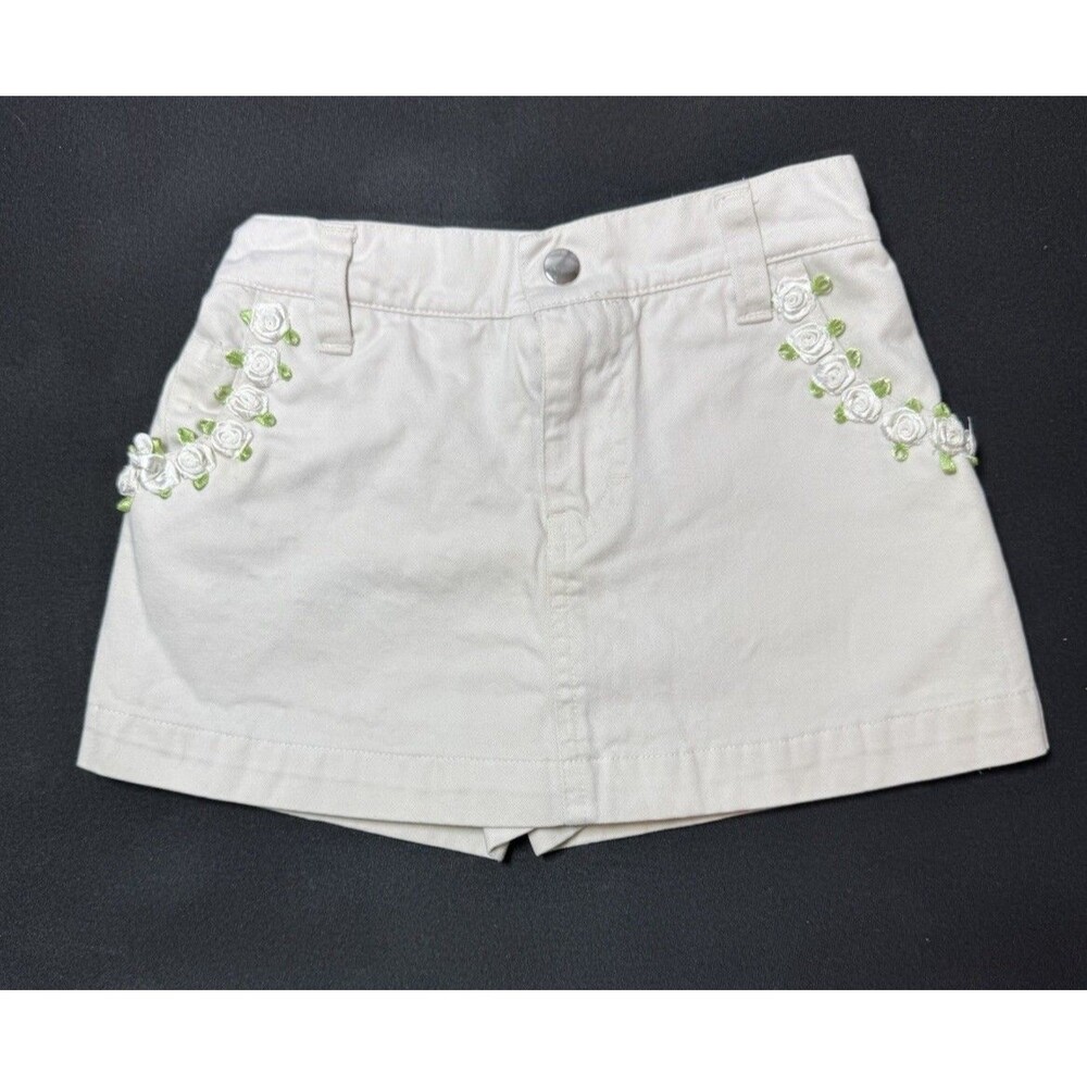 2000s Disney Kids Skort – Size 4 – Cream w/ Floral Embroidery – Y2K